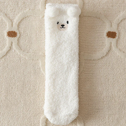 Women Winter Warm Fluffy Socks Home Floor Sleep Kawaii 3D Bear Cute Animal Thick Fleece Fuzzy Sock Japanese Fashion Korean Style