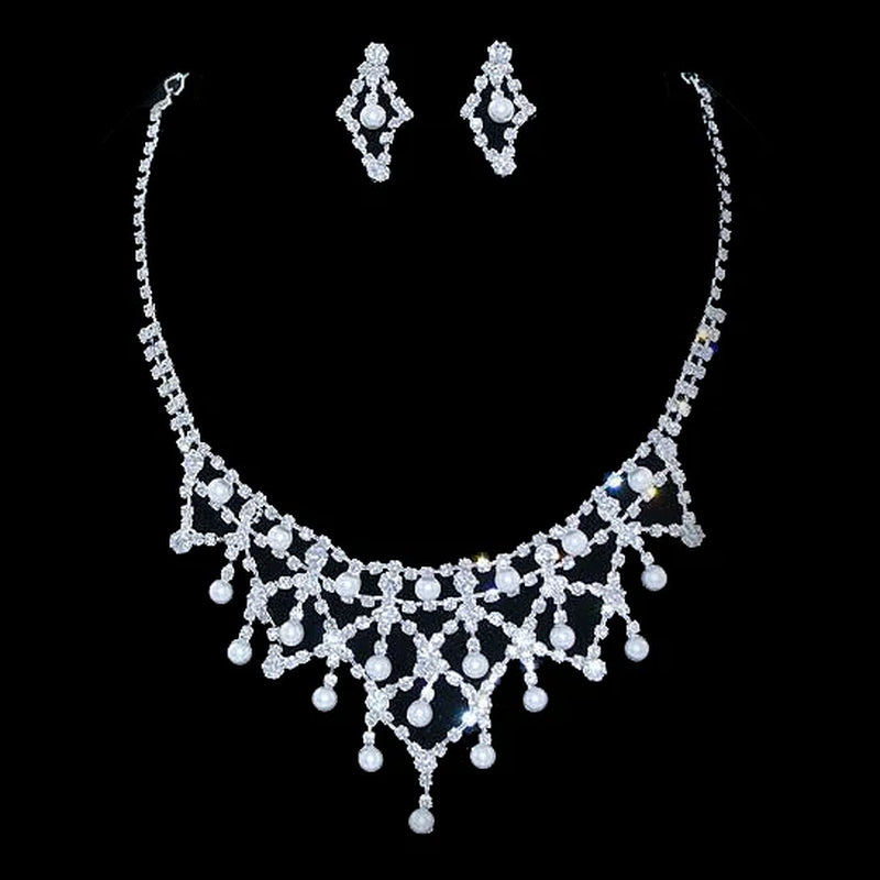 Elegant Crystal Rhinestone Pearl Bridal Jewelry Set - White & Timeless Wedding Accessories