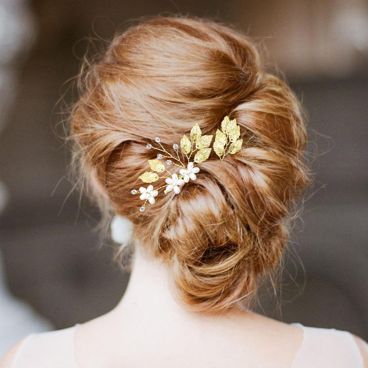 Gold Leaf Bridal Hair Comb & 5 Wedding Hair Pins – Crystal Pearl Floral Headpiece, Vintage Hair Jewelry for Brides, Bridesmaids, Women & Girls