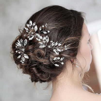 5 Pcs Rhinestone Wedding Hair Pins – Crystal Bridal Hair Accessories, Silver Flower Hair Pieces for Women