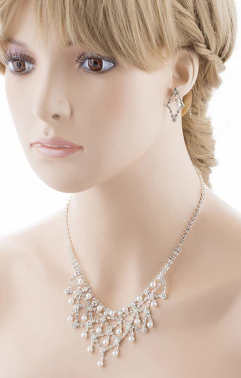 Elegant Crystal Rhinestone Pearl Bridal Jewelry Set - White & Timeless Wedding Accessories