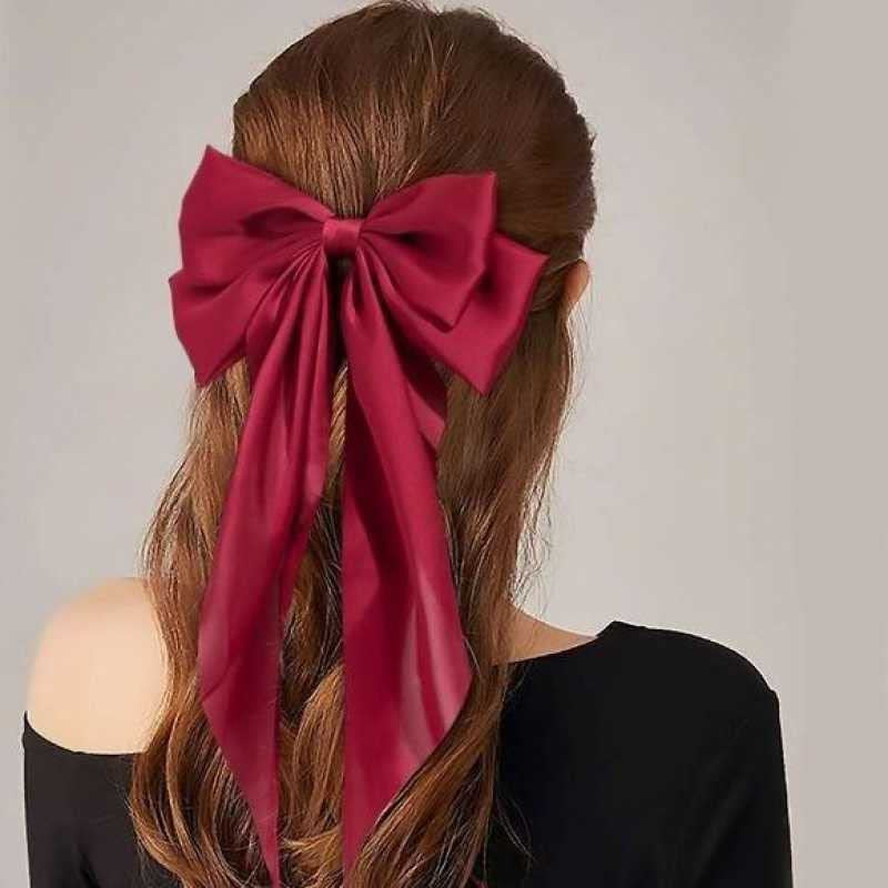 2Pcs Red Hair Bows for Women – Soft Silky Long Tail Ribbons, Big Cute Hair Bows with Metal Clips, Elegant Hair Accessories for Styling & Daily Wear