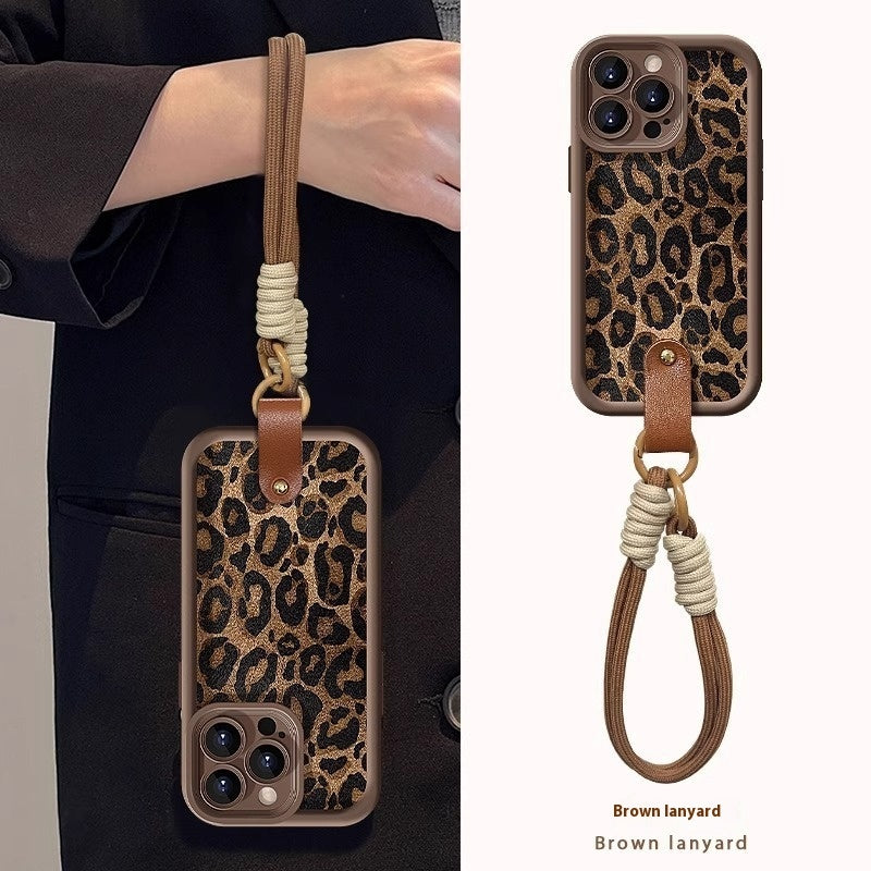 Leopard Print Lanyard Phone Case for iPhone - Stylish and Durable Protective Case with Convenient Strap