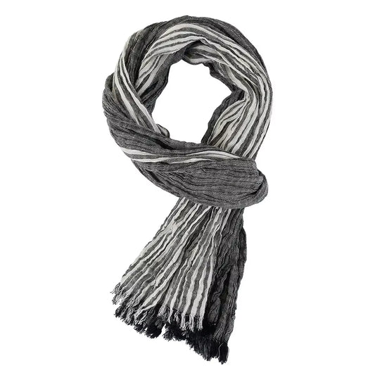 Luxury Men’s Scarf – Striped Cotton Linen Pashmina Shawl for Autumn & Winter