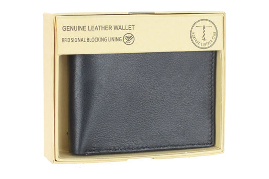 Men's RFID Signal Blocking Wallet - Genuine Leather Fixed Passcase with Gift Box - Slim & Secure Leather Wallet