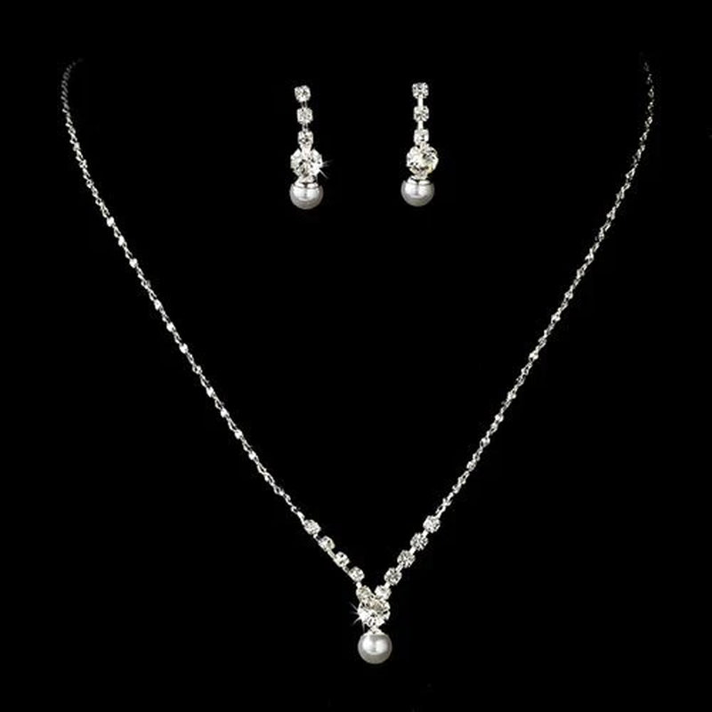 Bridal Wedding Prom Jewelry Set Elegant Dainty Pearl Crystal Rhinestone