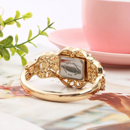 Women Bracelet Square Dial Quartz Bangle Wrist Watch Lady Diamond Pearl Jewelry Watches Gold Color