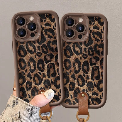 Leopard Print Lanyard Phone Case for iPhone - Stylish and Durable Protective Case with Convenient Strap