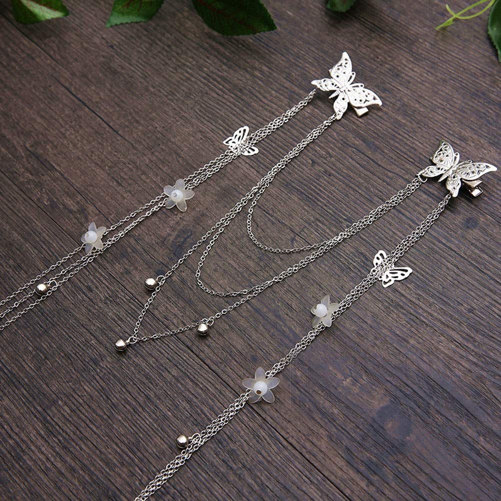 Retro Long Tassel Hairpin for Women – Silver Butterfly Dangle Hair Clip, Duckbill Hair Accessories