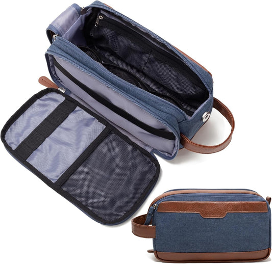 **Men’s Travel Toiletry Bag - Water-Resistant Canvas Dopp Kit - Large Shaving & Skincare Organizer - Navy Blue**