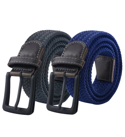 Men’s Elastic Belt – Braided Black & Blue Belt, Adjustable & Stylish