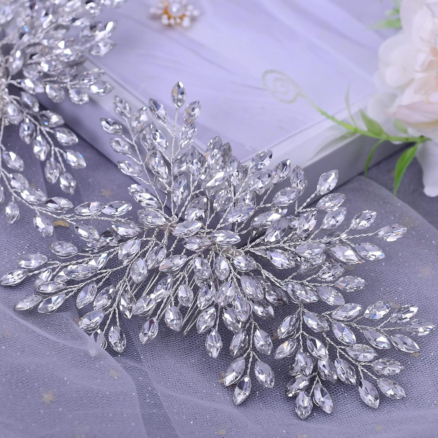 Bridal Wedding Hair Comb – Rhinestone Headpiece & Crystal Hair Accessories for Women & Girls, One Size (Silver)