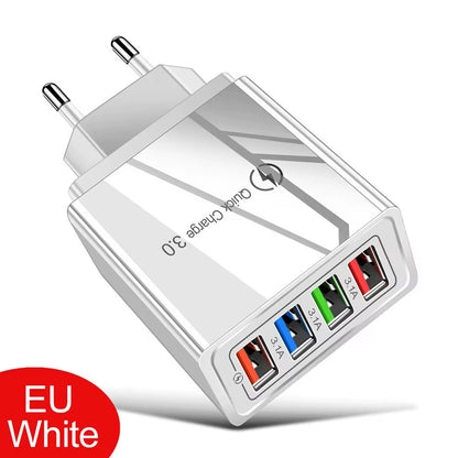 4-Port 3.1A USB Wall Charger Quick Charge QC 3.0 – Fast Charging Adapter for iPhone 14, 15 Pro, Huawei, Samsung & Multiple USB Devices