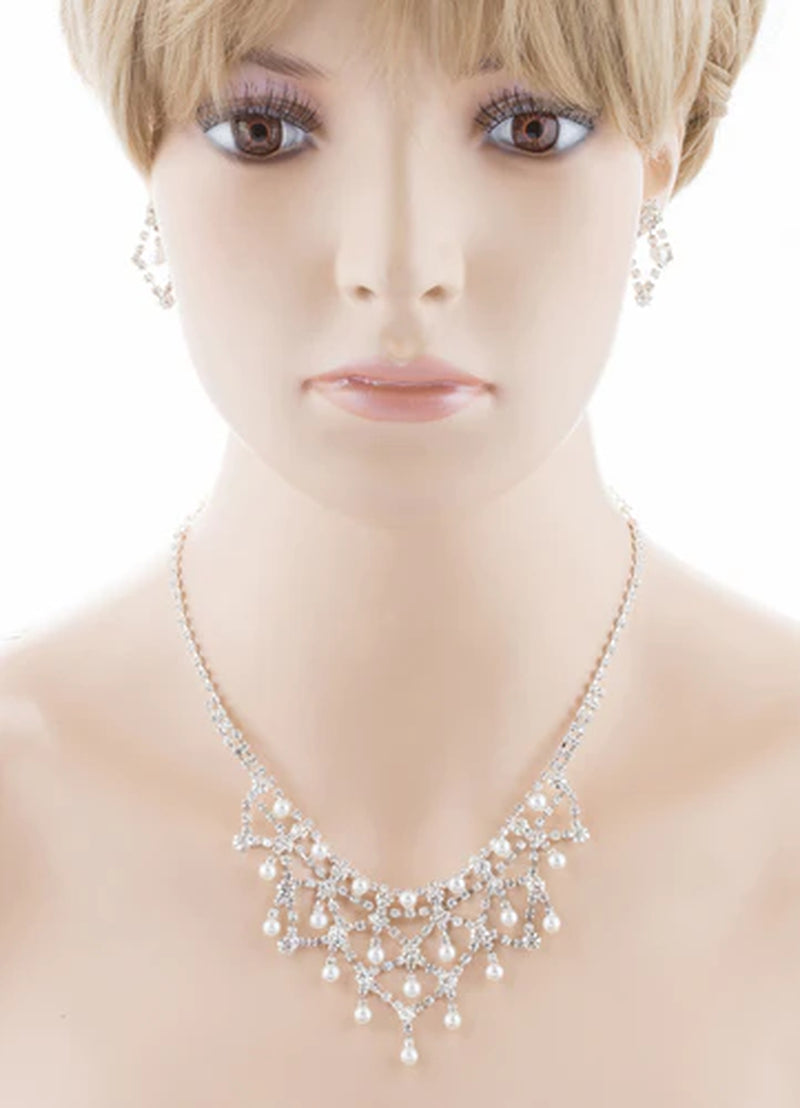 Elegant Crystal Rhinestone Pearl Bridal Jewelry Set - White & Timeless Wedding Accessories