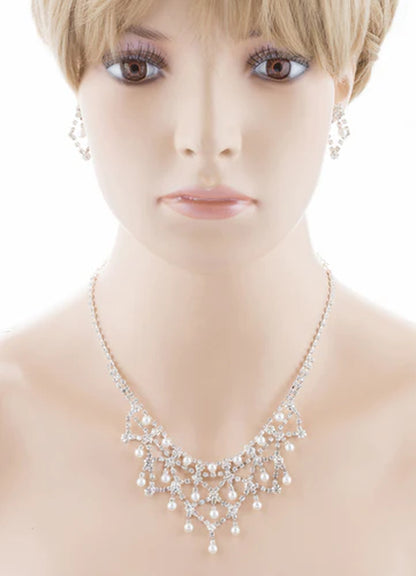 Elegant Crystal Rhinestone Pearl Bridal Jewelry Set - White & Timeless Wedding Accessories