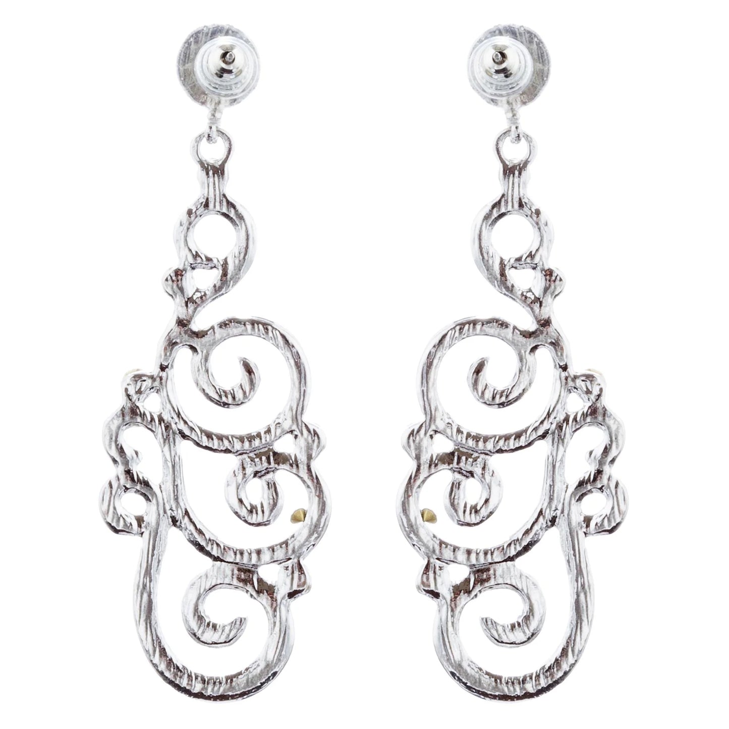 Elegant Bridal Wedding Crystal Rhinestone Swirl Vintage Dangle Earrings - Silver