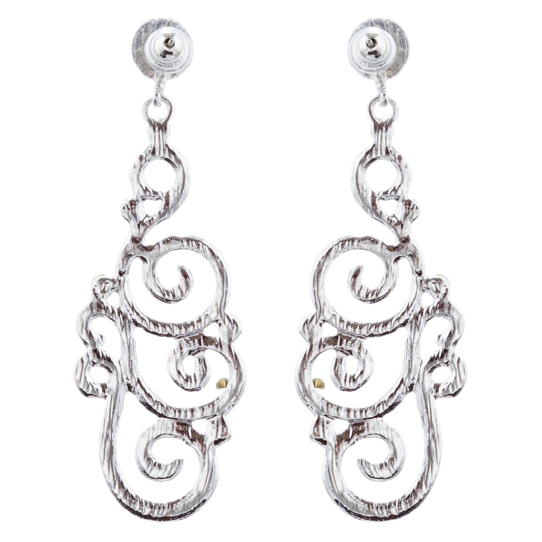 Elegant Bridal Wedding Crystal Rhinestone Swirl Vintage Dangle Earrings - Silver