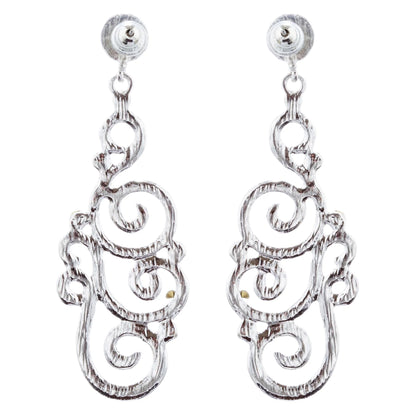 Elegant Bridal Wedding Crystal Rhinestone Swirl Vintage Dangle Earrings - Silver