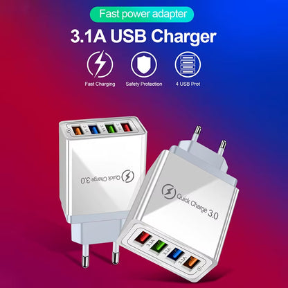 4-Port 3.1A USB Wall Charger Quick Charge QC 3.0 – Fast Charging Adapter for iPhone 14, 15 Pro, Huawei, Samsung & Multiple USB Devices